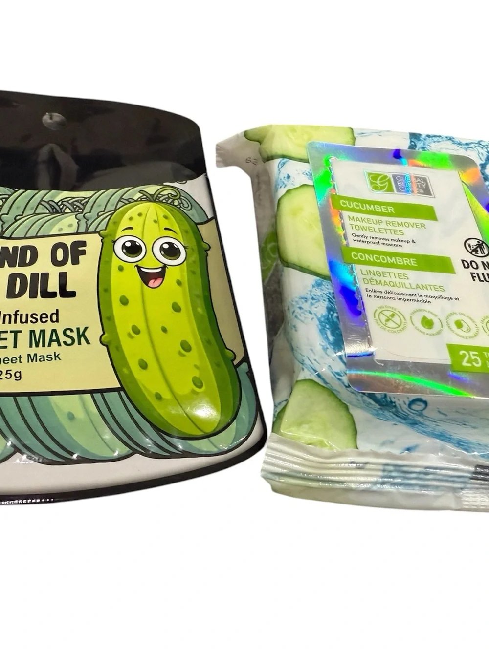 Cucumber Makeup Remover Towelettes & Dill-Infused Sheet Mask - Green